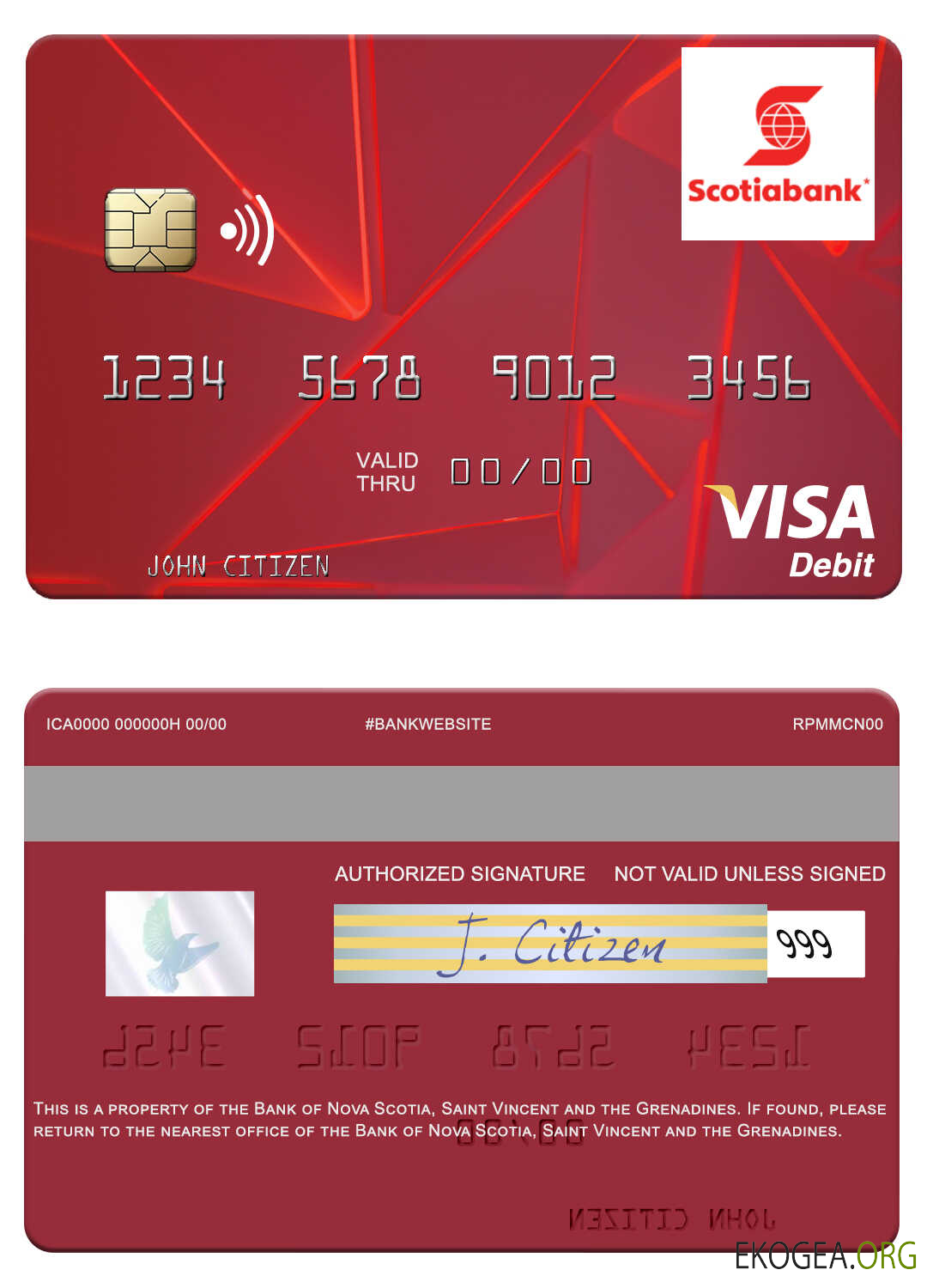 Carte de débit visa de la Banque de Saint Vincent et les Grenadines de Nouvelle Écosse